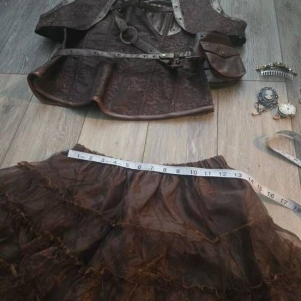 Brocade Steampunk Bustiers Corset with Jacket and Belt brown petticoat skirt - Picture 11 of 16